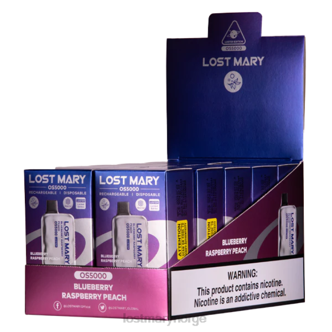 LOST MARY Flavours - mistet mary os5000 glans blåbær bringebær fersken RB2V19
